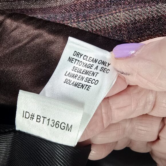 BCBGMaxAzria Plaid Blazer Brown Satin Hem Bow Tailored Designer Preppy Statement - Picture 6 of 15